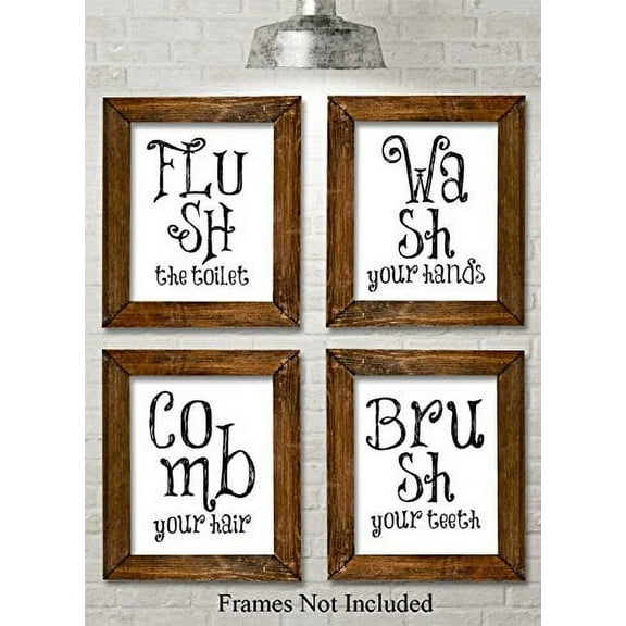 Bathroom Quotes and Sayings Art Prints - Set of Four Photos (8x10) Unframed - Great Gift for Bathroom Decor