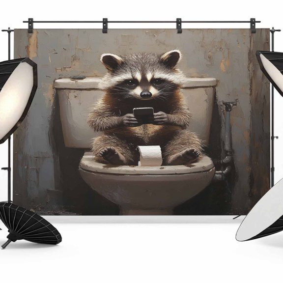 Bathroom Raccoon Backdrop for Photography, Fabric Photo Background Backdrop, Toilet Animals Vintage Photo Booth Background for Portrait Photoshoot Video Wedding Studio Decoration Banner 8x6ft