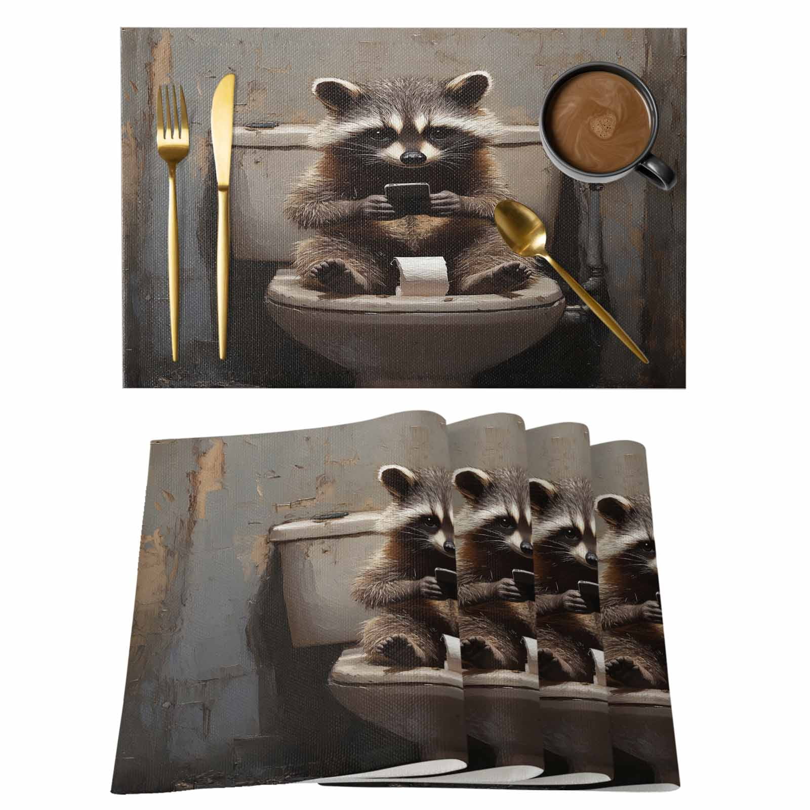 Bathroom Raccoon Placemats Set of 8, Cotton Linen Fabric Place Mats ...
