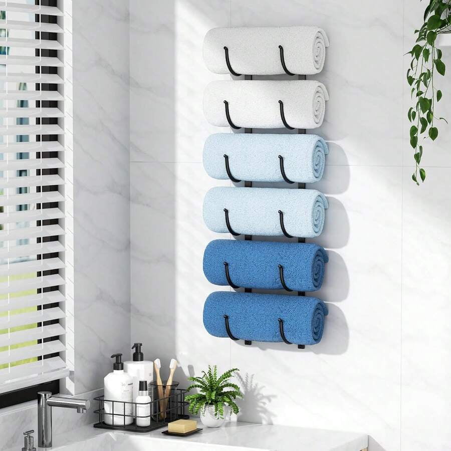 Bathroom Rolled Towel Rack: 4-Tier Wall Mounted Towel Storage Holder ...