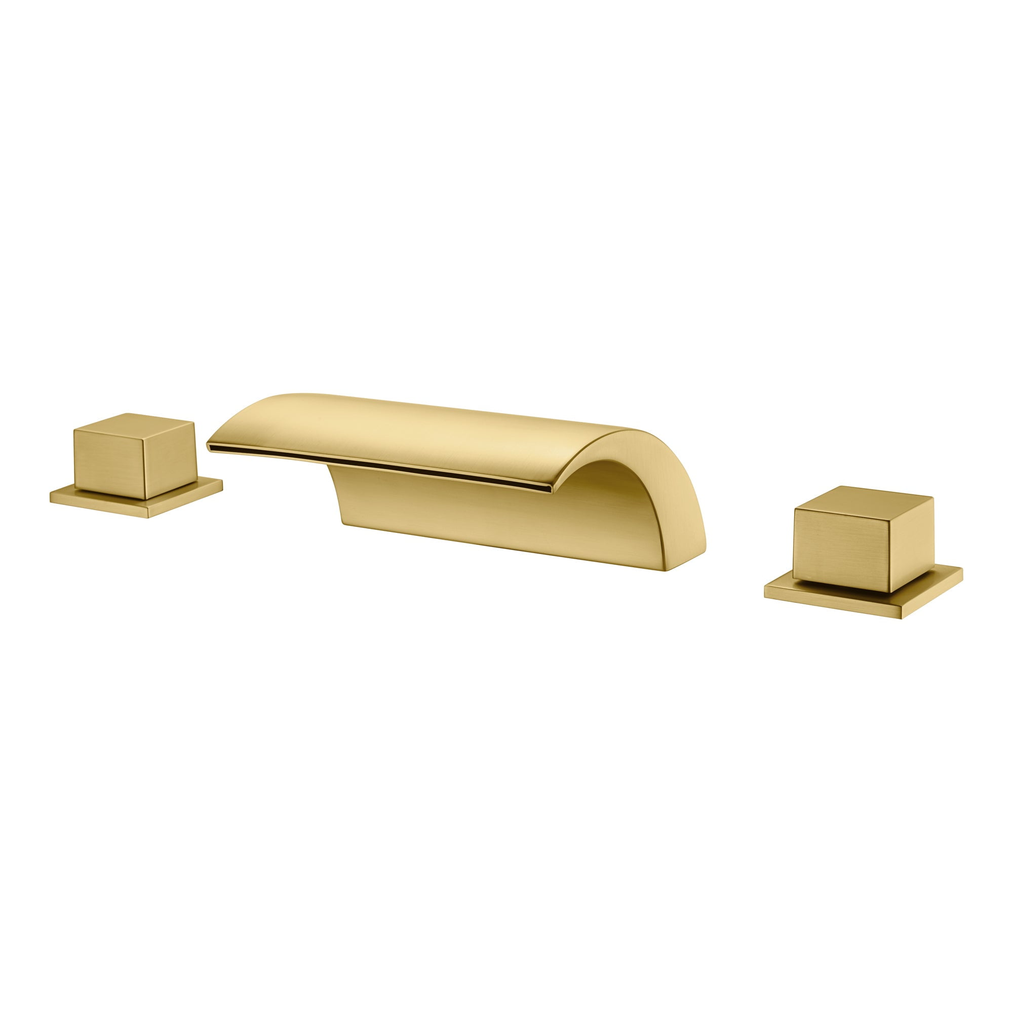 Brushed Gold Waterfall Spout Double Handle Roman Tub Faucet