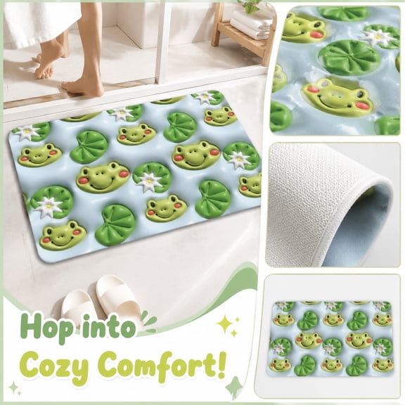 Bathroom Rug, 16X12 Inch Cute Cartoon Frog 3D Puffy Non-Skid Play Area Rug, Washable Absorbent Frog Bathroom Decor Bath Mat, Soft Plush Gift for Kids Nursery Rug for Kids 's Room
