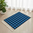 thumbnail image 1 of Bathroom Rug 2'x 3', Black Blue Plaid Woven Cotton Washable Rug with Tassels, Country Buffalo Checked Gingham Non Slip Front Door Mat for Entrance, Doorway, Hallway, Laundry Room, 1 of 9