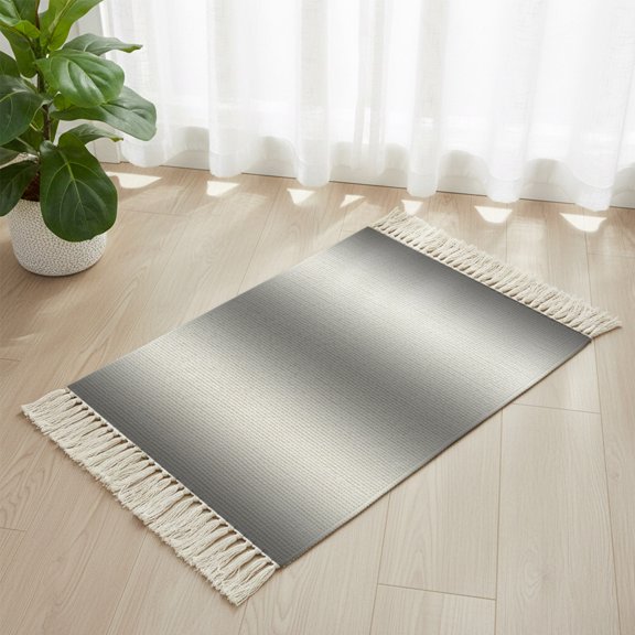 Bathroom Rug 2'x 3', Grey White Woven Cotton Washable Rug with Tassels, Gray Farmhouse Modern Rustic Non Slip Front Door Mat for Entrance, Doorway, Hallway, Laundry Room