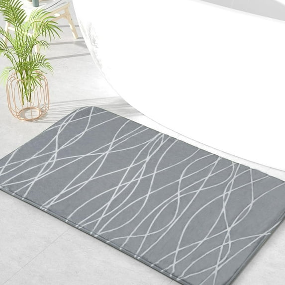 Bathroom Rug 32x20, Soft Absorbent Microfiber Bath Rug, Non-Slip Quick Dry Bath Carpet, Machine Washable Bathroom Accessories, Floor Décor Bathmat for Bathroom, Tub and Shower, Grey White Stripes