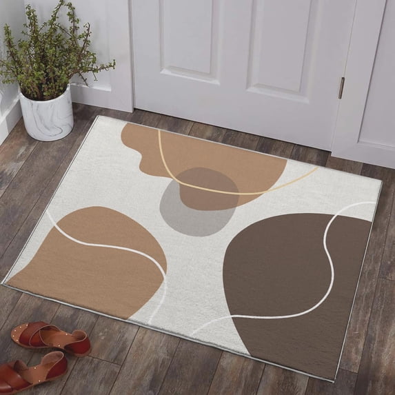 Bathroom Rug 3x5 Entryway Boho Minimalist Brown Mat Modern Abstract Geometric Area Rug Machine Washable Soft Rug Carpet Non Slip Area Rug for Beside Living Room Bedroom Kitchen Office Indoor C98
