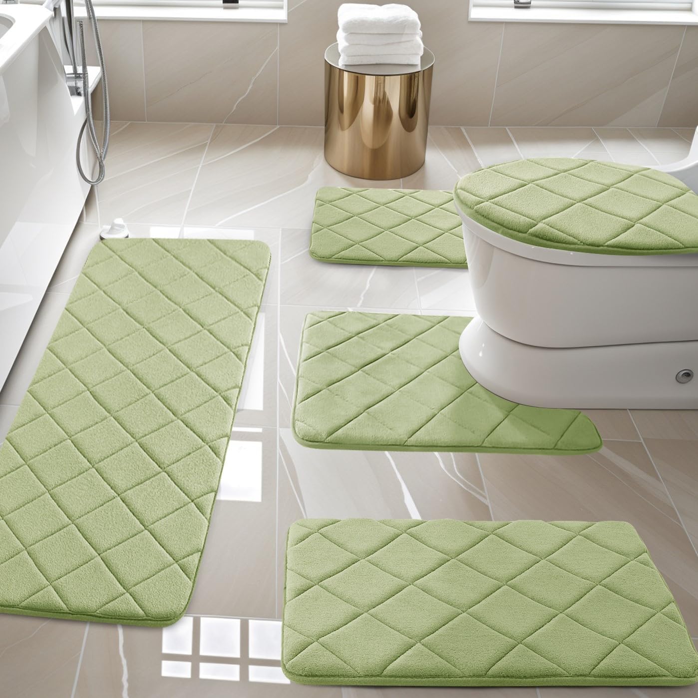 Bathroom Rug 5Piece Set, Soft NonSlip Memory Foam Bathroom Rug