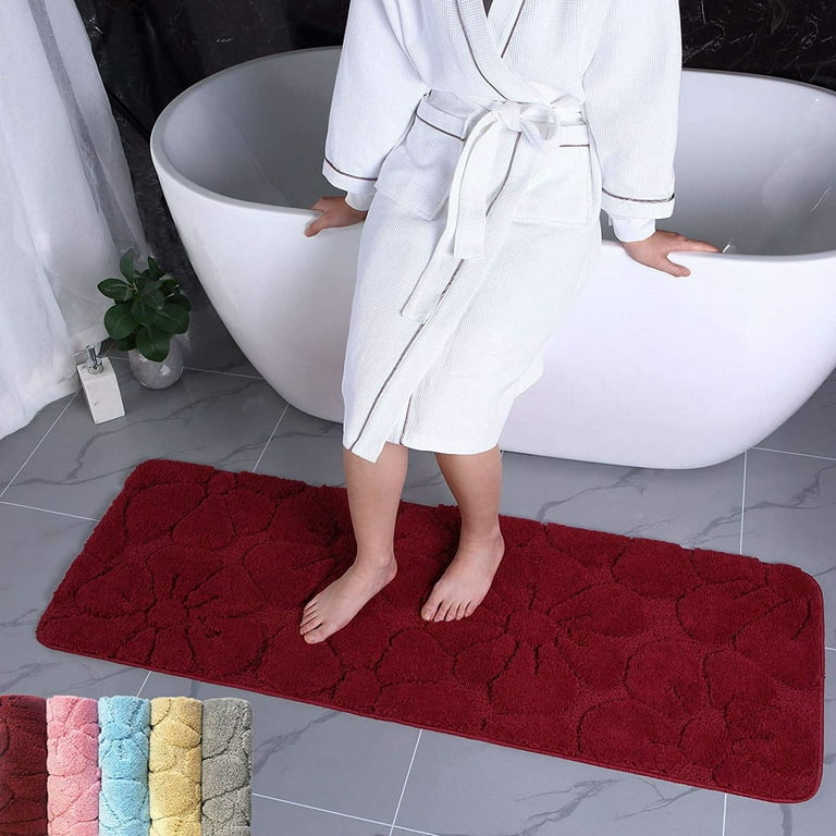 Bathroom Rug 55x20 Burgundy Flower Water Absorbent, Ultra Soft Shower  Bath Mats for Bathroom Non Slip Machine Washable for Doorway/Kitchen/ Bathroom/Laundry Room/Bedroom,DM3683U 