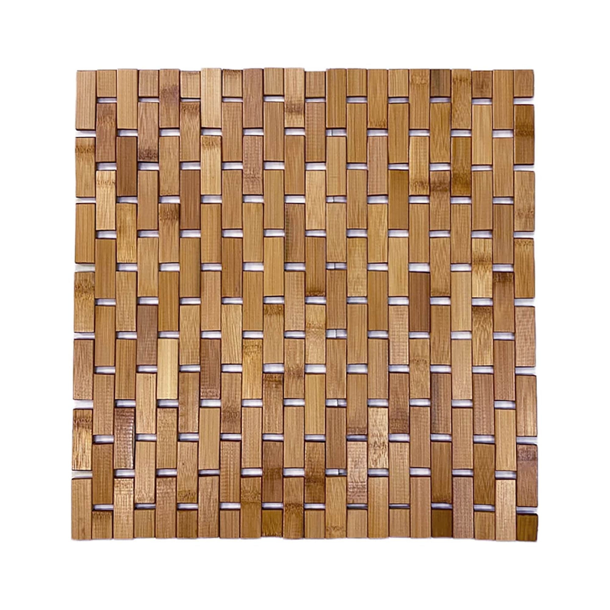 Bathroom Rug Bamboo Duckboard Mat Brown 18"Lx 18"W