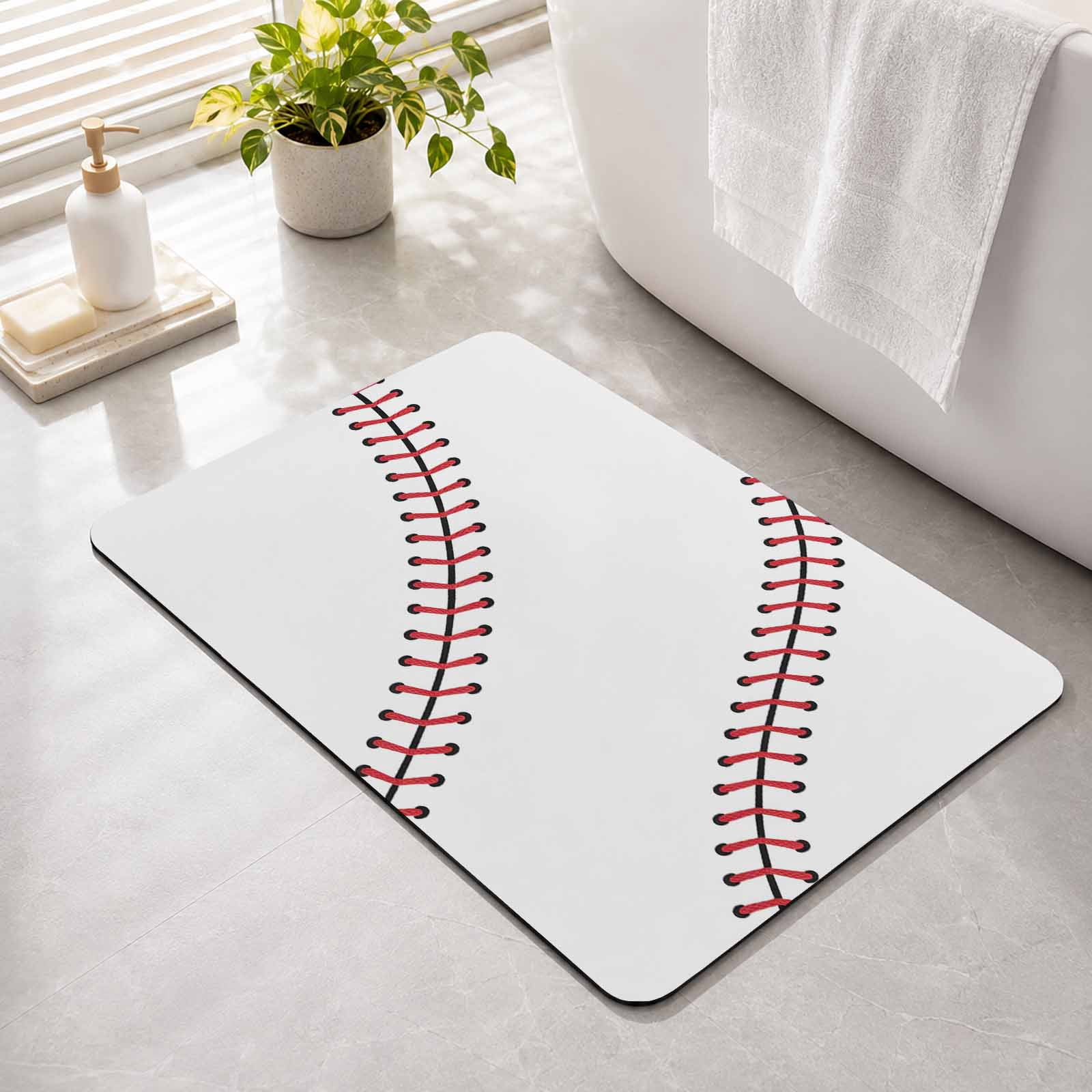 Bathroom Rug Baseball Sports Texture Diatomaceous Earth Bath Mat Non ...
