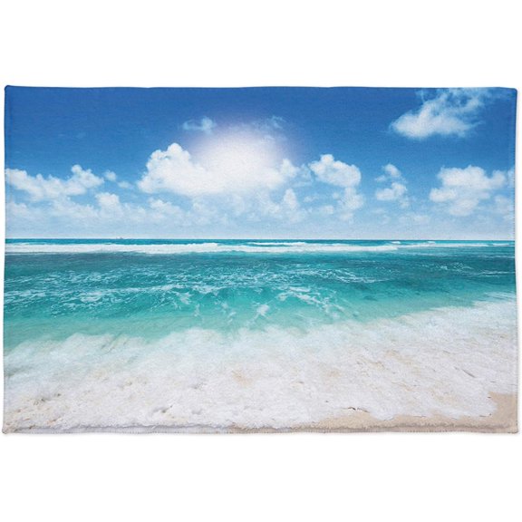Bathroom Rug Bath Mat, Beach Blue Sea Scenery Summer Sun Non-Slip Soft Shower Rug Water Floor Mat, 16"x24"