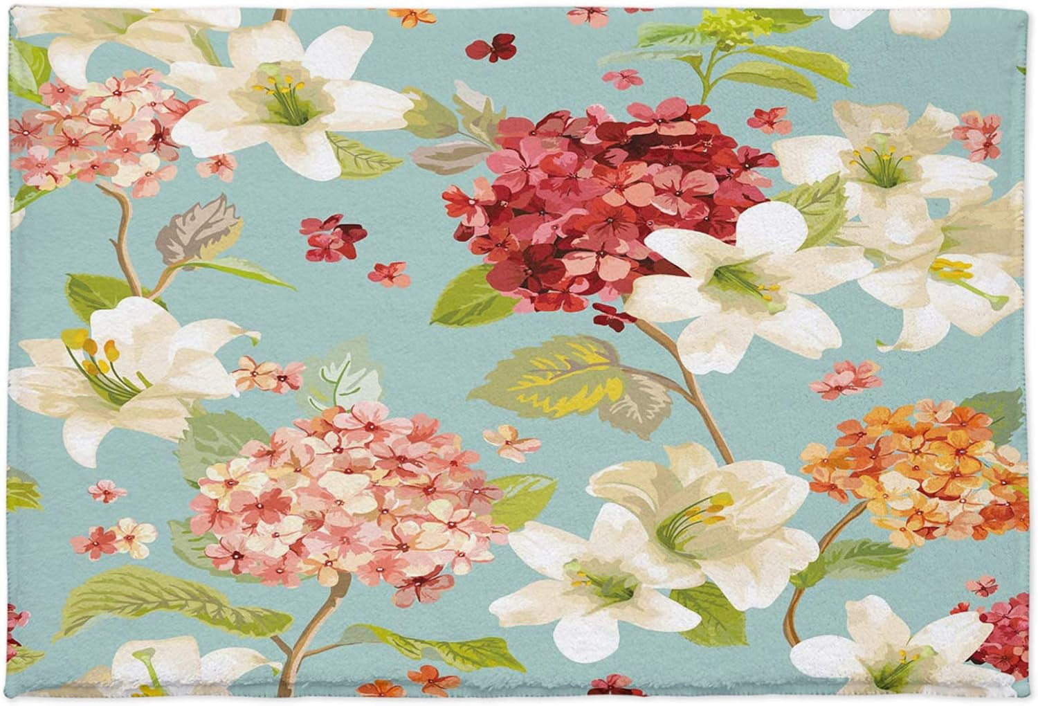 Bathroom Rug Bath Mat, Colorful Hydrangea Lily Flower Floral Print Bath ...