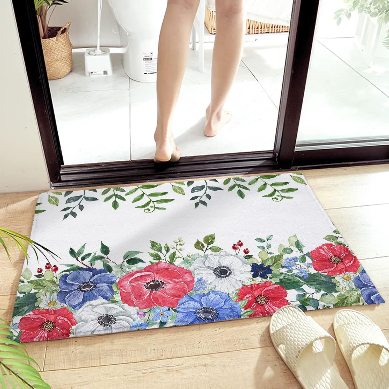 Bathroom Rug Bath Mat Colorful and Vibrant Flowers in Spring Plush