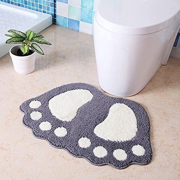 Bathroom Rug Bath Mat Non-Slip Water Absorbent Floor Mat Soft Microfiber Cute Big Feet Area Rug for Bathroom Toilet Shower Kitchen Home Decor (1Pcs Gray)