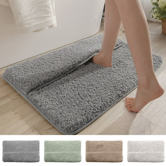 Bathroom Rug Bath Mat | Plush Flannel-Faced Polyester | Thick Foam Core | Water Absorbent | Non-Slip PVC Mesh Backing | Machine Washable | 16 x 23.6 in | 370g | Gray Beige Green Khaki | Single Piece