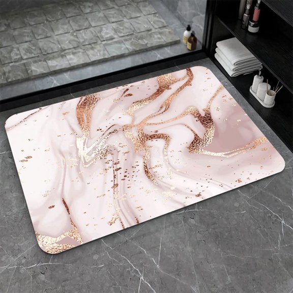 Bathroom Rug Bath Mat, Rose Gold Marble Super Fast Drying Nonslip Bathroom Floor RugsOffice Doormat 16x24In