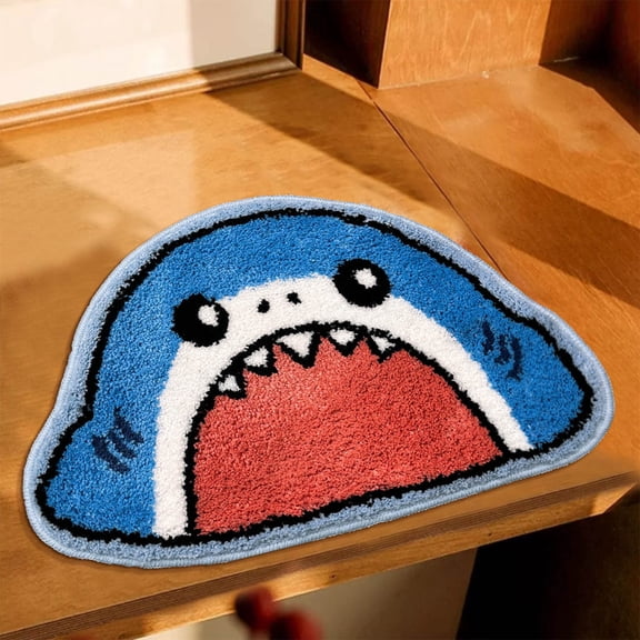 Bathroom Rug Bath Mat Shark Shaped Non Slip Bath Rug Extra Soft and Absorbent Microfiber Bath Rugs for Bathroom Floor Tub and Shower