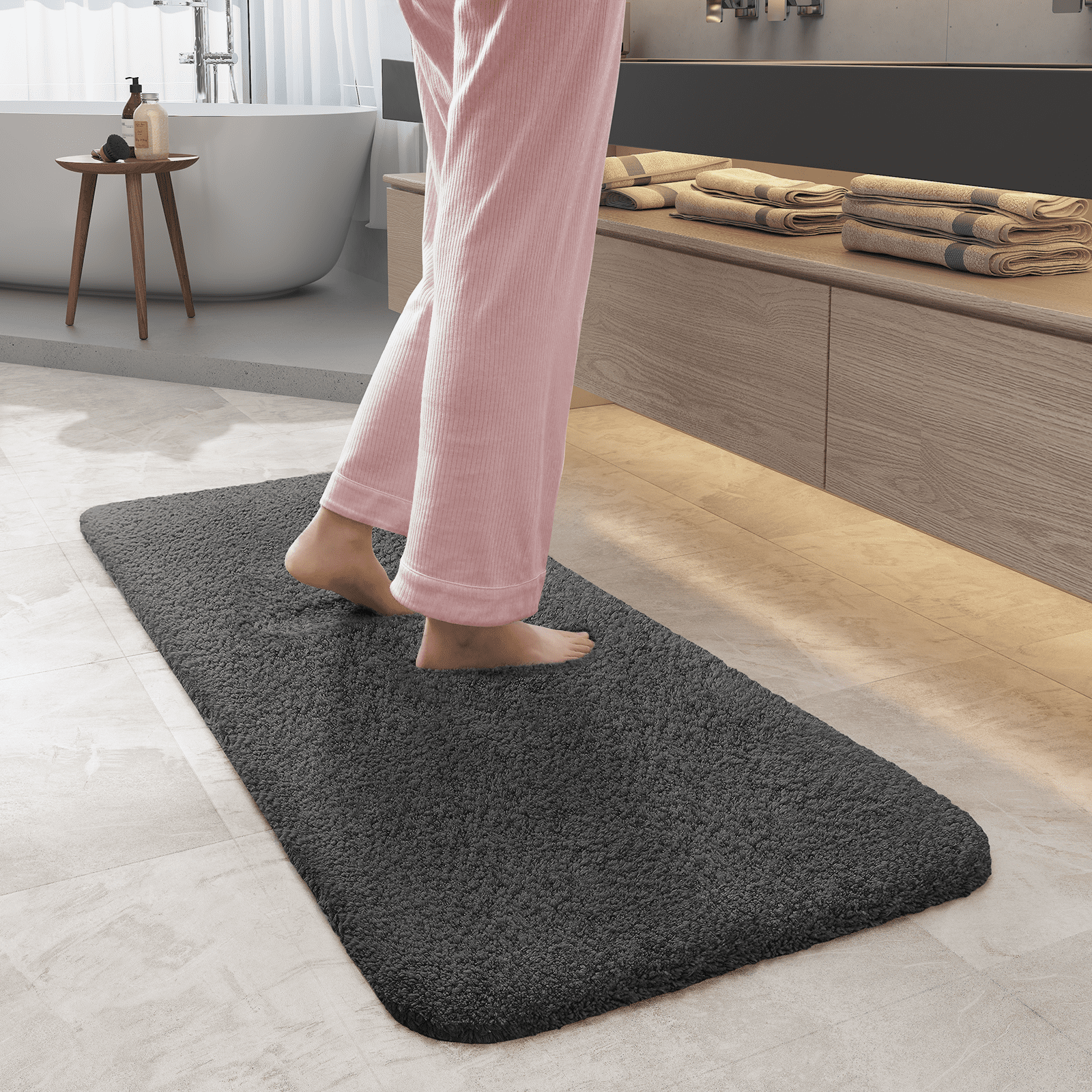 REINDEER FLY Bathroom Rug, 24x43 Luxury Chenille Bath Mat, Shag Bath Rugs,  Soft and Absorbent, Machine Washable Bathroom mat, Non Slip Bath Rug for  Bathroom Floor, Dark Gray 