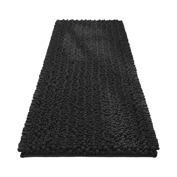 Bathroom Rug, Chenille Extra Soft Absorbent 16.77x23.79 in Non Slip Machine Washable Thick Long Pile Floor Mat for Bath Shower Room Kitchen and Laundry Home Decor Black