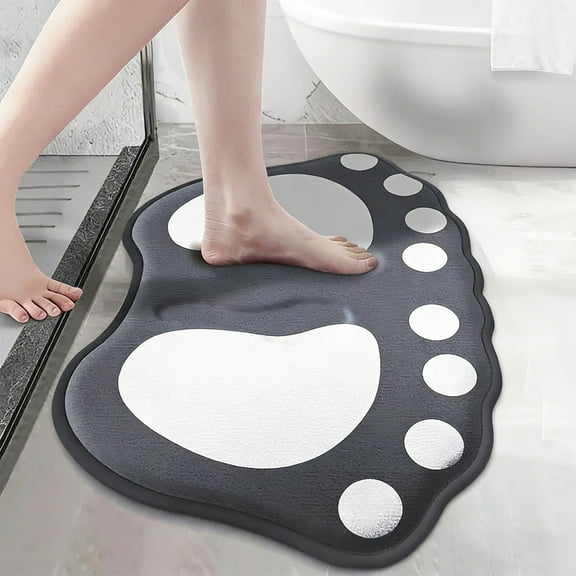 Bathroom Rug, Czzoypi Soft Absorbent Flannel Bath Mat, Non-Slip Dot Print Backing 60x40cm Footprint Shape Machine Washable Quick Dry, Gray