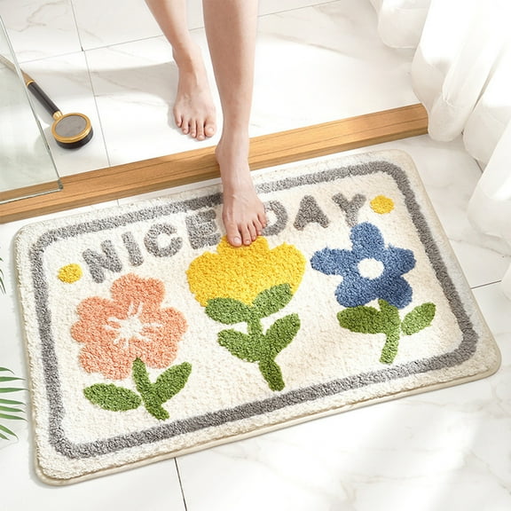 Bathroom Rug , Green Moss Bath Mat, Spring Flower Floral Bath Rugs, Non Slip Washable Absorbent Soft Microfiber Bathmat for Shower Floor, Sink,15.74x23.62 in