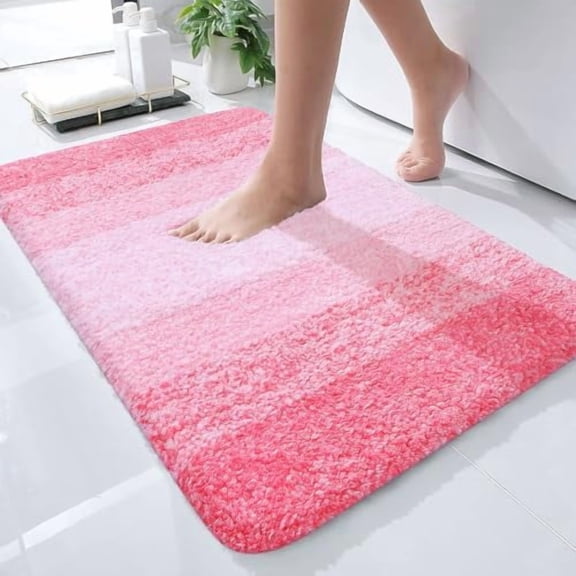 Bathroom Rug Mat 24x16, Extra Soft and Absorbent Microfiber Bath Rugs, Non-Slip Plush Shaggy Bath Carpet, Machine Wash Dry, Bath Mats for Bathroom Floor, Tub and Shower, Pink