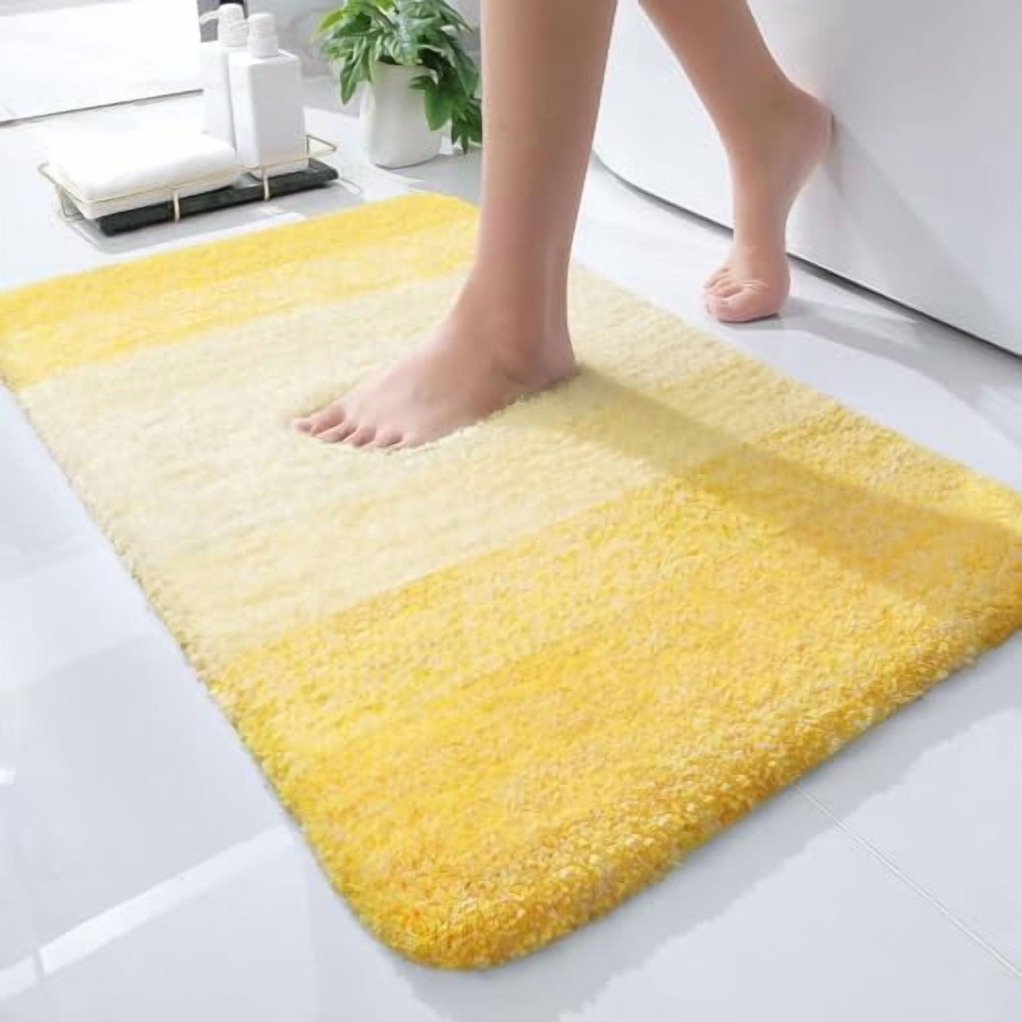 Bathroom Rug Mat 24x16, Extra Soft and Absorbent Microfiber Bath Rugs, Non-Slip Plush Shaggy Bath Carpet, Machine Wash Dry, Bath Mats for Bathroom Floor, Tub and Shower, Yellow