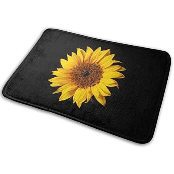 Bathroom Rug Mat (30 X 18 Inch) Sunflower Yellow on Black Sun Flowers,Extra Soft and Absorbent Rugs,Machine Wash/Dry,Floor Mats for Tub, Shower and Bath Room
