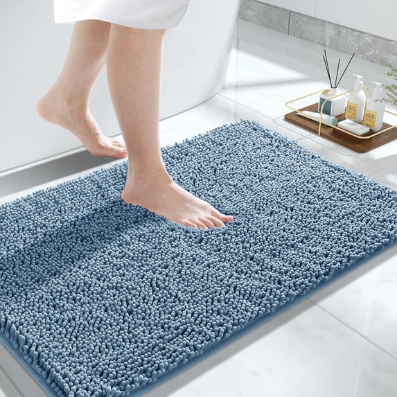 Bathroom Rug Mat, 32'' x 20'', Luxury Chenille Shaggy Bath Rugs, Extra Soft & Thick, Absorbent Water, Non-Slip, Machine Washable, Bath Mats for Bath Floor,Tub and Shower, Denim Blue