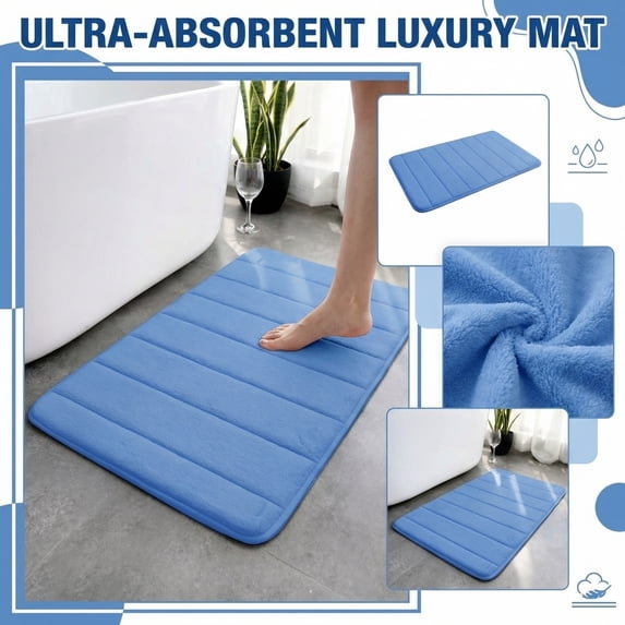 Bathroom Rug Mat, Absorbent Non-slip, 15.7 x 23.6 Inch Blue Striped Coral Fleece, Have 1 piece, Suitable for Bathroom Shower Floor