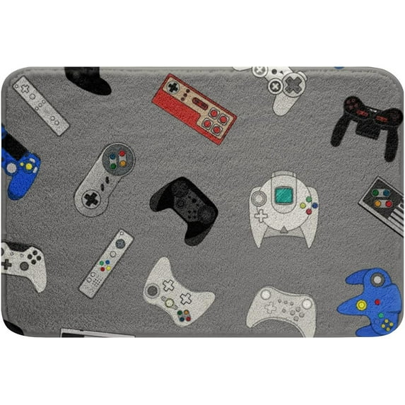 Bathroom Rug Mat Gamer Gray Non Slip Bath Rug Soft Water Absorbent Kids Boys Various Video Game Tub Shower Fleece Bath Carpet Game Controller Entryway Rug for Kitchen Bedroom Decor 32x20 in