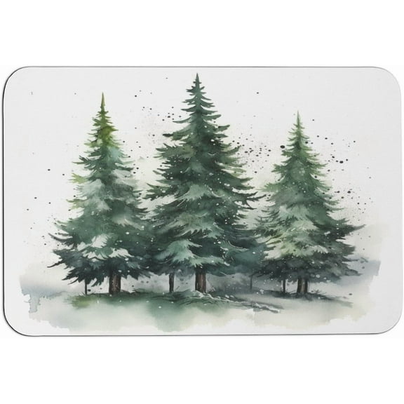 Bathroom Rug Mat Green Pine Trees with Snowflakes Living Room Floor Mat Watercolor Coniferous Forest Rubber Non Slip Quick Dry Super Absorbent Thin Fit Under Door Bath Mat Rug 16x24 Inch