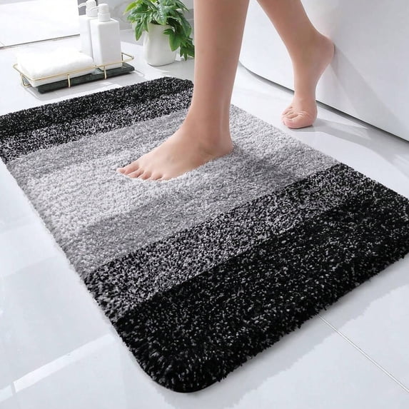 Bathroom Rug Mat, Non-Slip Bath Mat for Bathroom Floor, Quick Drying Soft Bath Rug, Machine Washable Bathroom Mat, 20 x 30 Inch,Black
