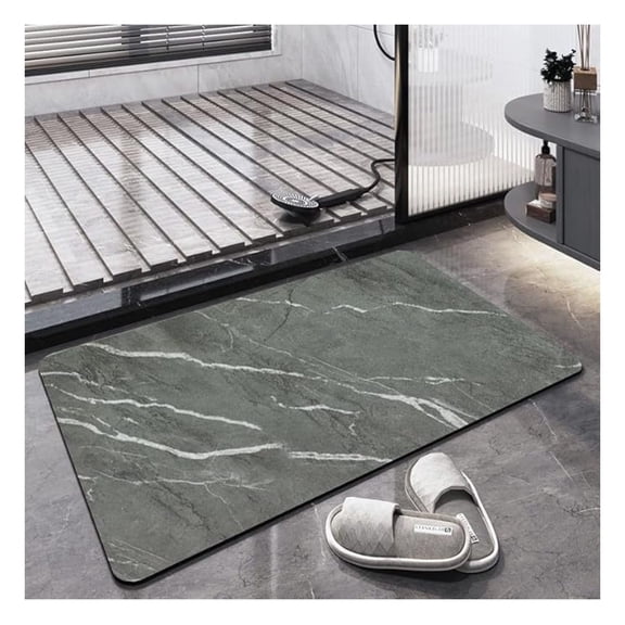 Bathroom Rug Mat Non Slip Quick Dry Bath Mat Washable Bathroom Floor Mats Shower Rug for Laundry Kitchen,Dark Gray Marble 2FTx12FT
