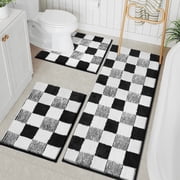 Bathroom Rug Sets 3, Yamaziot Bathroom Rugs, Checkerboard Bath Mat with Toilet Mat Bathroom Runner, Non Slip Water Absor