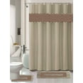 thumbnail image 1 of Bathroom Rug, Mat with Shower Curtian Set Fresco Taupe Print Design Soft Chenille Washable Rubber Backing Anti Slip Includes 15pc : 2 Bath Rug /Mat + 1 Shower Curtain + 12pc Rings Covered, 1 of 1