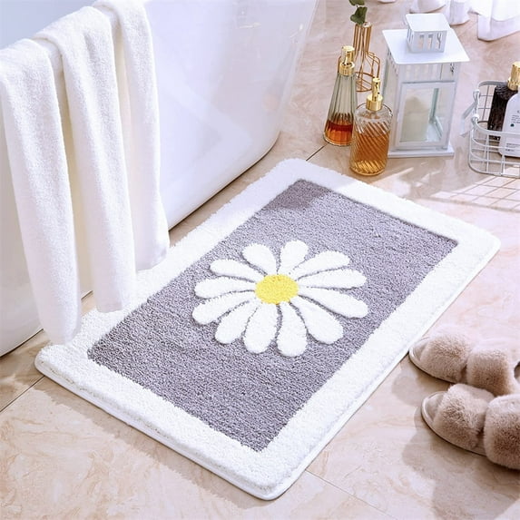 Bathroom Rug Mat White Flower Bathroom Rug Fluffy Soft microfiber carpet Non-slip bath mat Machine Washable Plush mat Bathroom rug in Bathroom shower