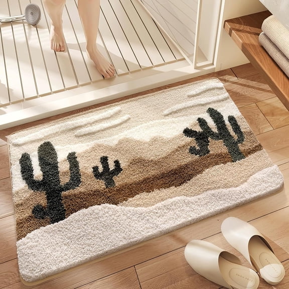 Bathroom Rug Mat, Yellow Desert Cactus Bath Mat with Soft & Non-Slip, Ultra Absorbent Microfiber Shaggy Door Mat, Quick Dry Bath Rug Carpet for Toilet Bathtub Bedroom 20x31 Inch
