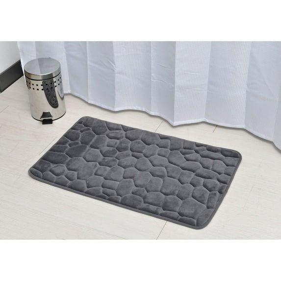 Bathroom Rug Memory Foam Mat 3D Pebble Dark Grey 32"L x 20"W