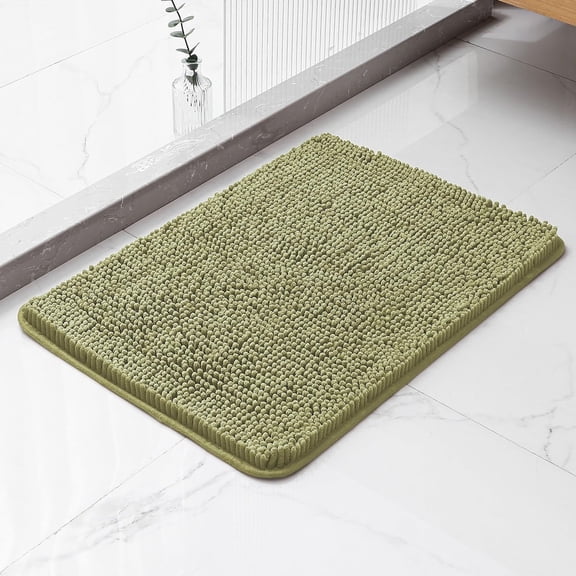 Chenille Bath Rug 20"x32", Rubber Back Quick Dry Washable Microfiber Bathroom Mats,Grass Green