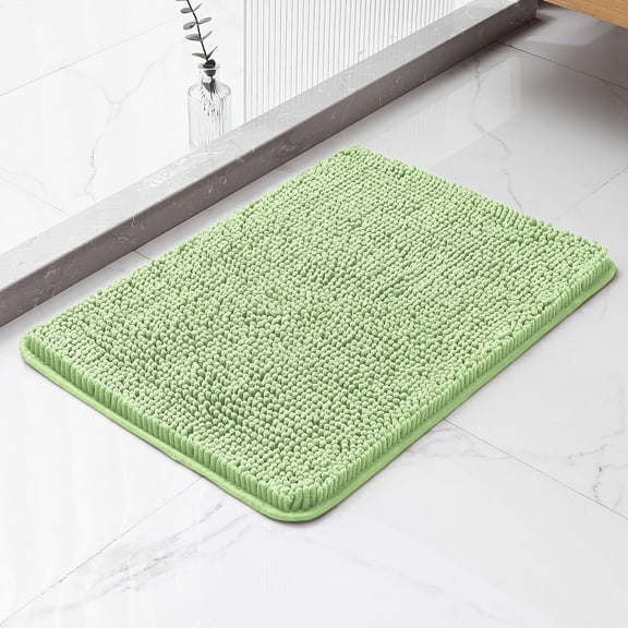 Chenille Bath Rug 16"x24", Rubber Back Quick Dry Washable Microfiber Bathroom Mats,Light Green