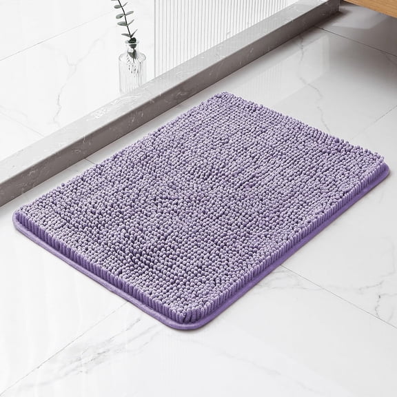 Chenille Bath Rug 16"x24", Rubber Back Quick Dry Washable Microfiber Bathroom Mats,Lavender