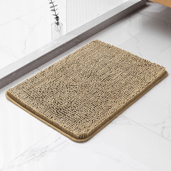 Chenille Bath Rug 20"x32", Rubber Back Quick Dry Washable Microfiber Bathroom Mats,Beige