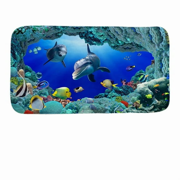 Bathroom Rug Non-Slip 32"x20" Dolphin Pattern Memory Foam Soft Comfortable Water Absorption Bath Mat Rugs