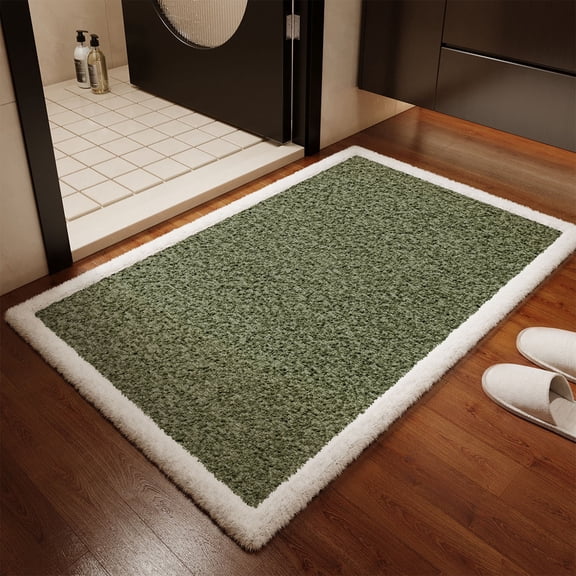 Bathroom Rug | Non-Slip Absorbent Floor Mat for Bath, Bedroom & Entryway | Machine Washable Polyester Carpet | 60x40 cm Beige Gray Green