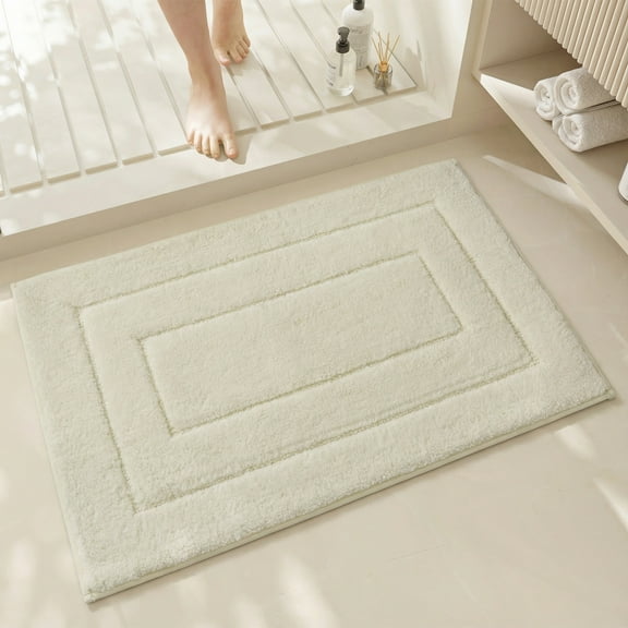 Bathroom Rug Non-Slip Backing Beige White 20" x 32" Soft Furry Microfiber Bath Mats Absorbent Rugs for Bathtub Shower