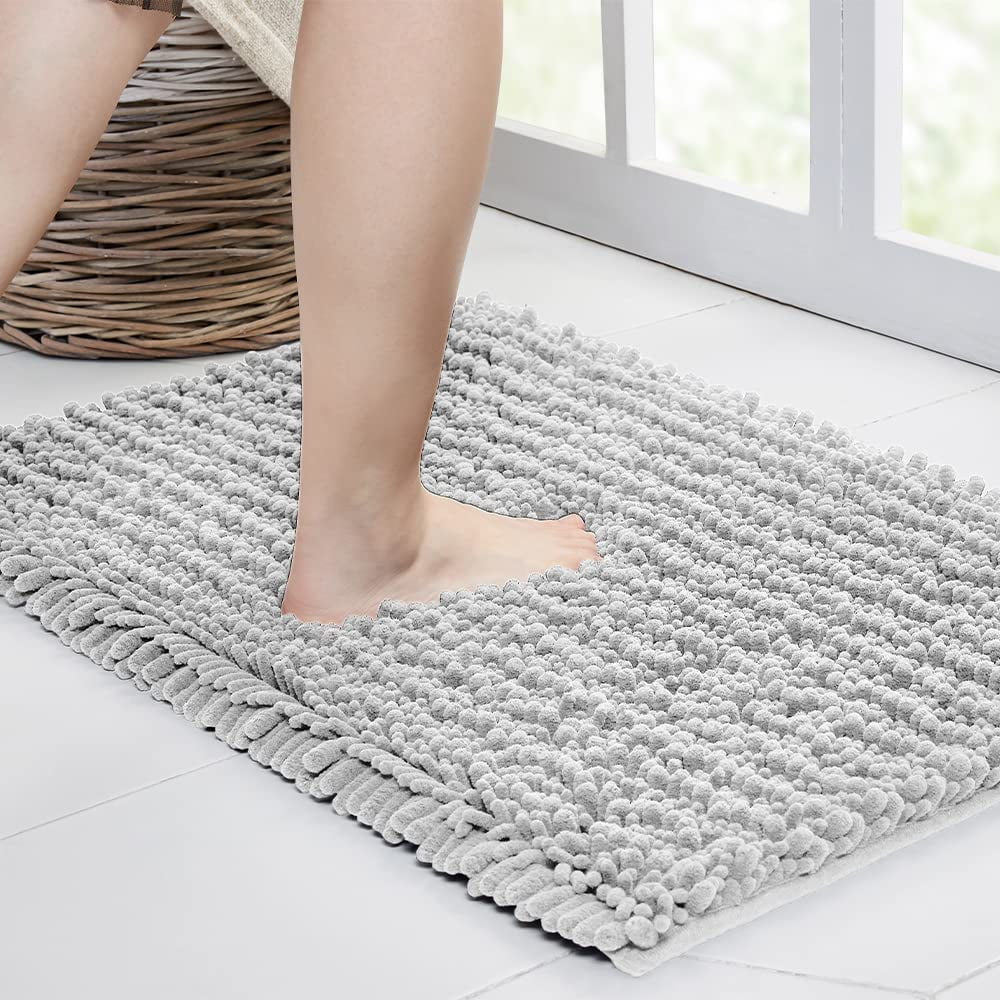 Super Soft & Absorbent Bathroom Rug Mat - 24"x17" Shaggy Chenille, Non-Slip Backing, Machine Washable (Gray) - View #12