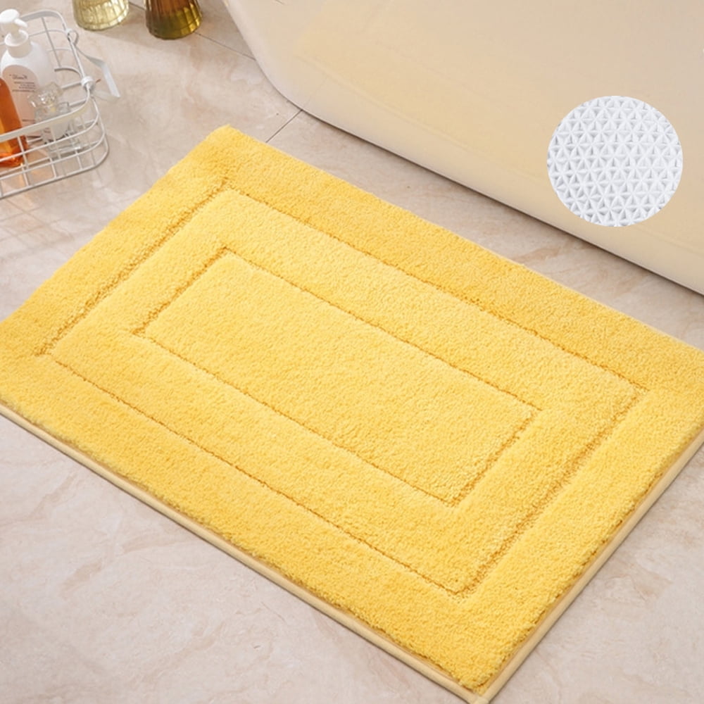 Bathroom Rug Non-Slip Soft Furry Microfiber Bath Mats 32"x20" Yellow Geometric Pattern Absorbent Rugs for Bathtub Shower Room