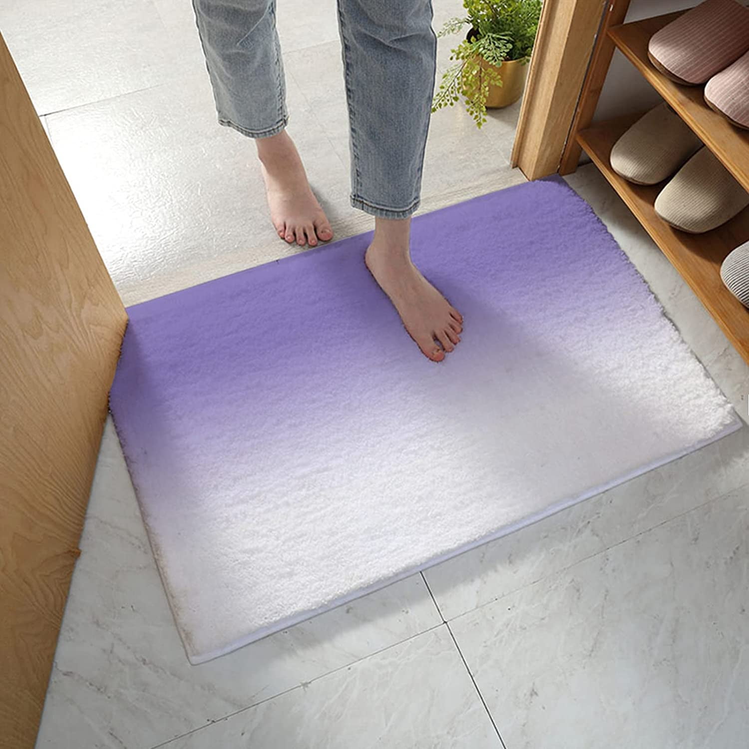 Bathroom Rug, Romantic Ombre Purple White Gradient Lavender Bath Mat Non-Slip Water Absorbent Microfiber Soft Plush Shaggy Bath Rugs for Shower, Bedroom, Bathtubs 18" x 30"