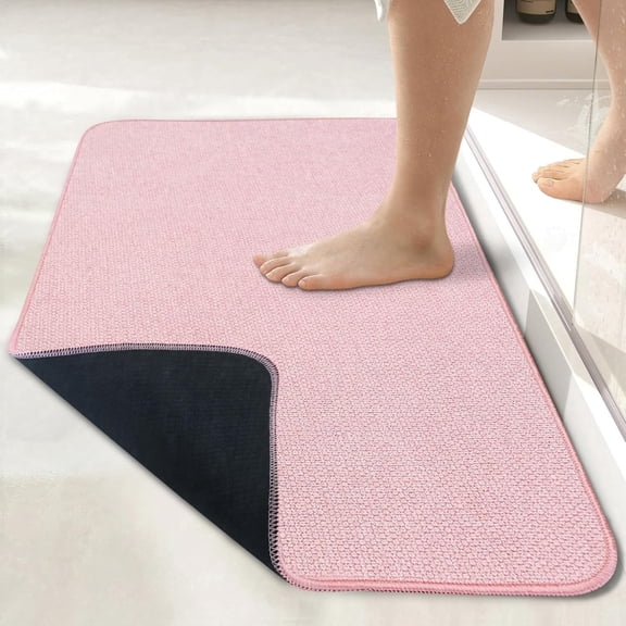 Bathroom Rug,Rubber Bath Mats for Bathroom,No Slip Bath Rugs,Machine Washable,Low Pile,Absorbent Pink,16" x 24"
